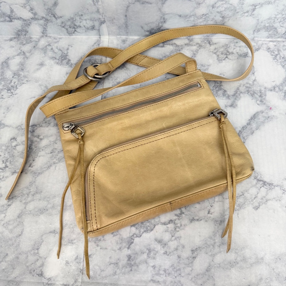 Hobo The Original Crossbody Bag Small Tan Leather Tassel Zip Multi Pocket